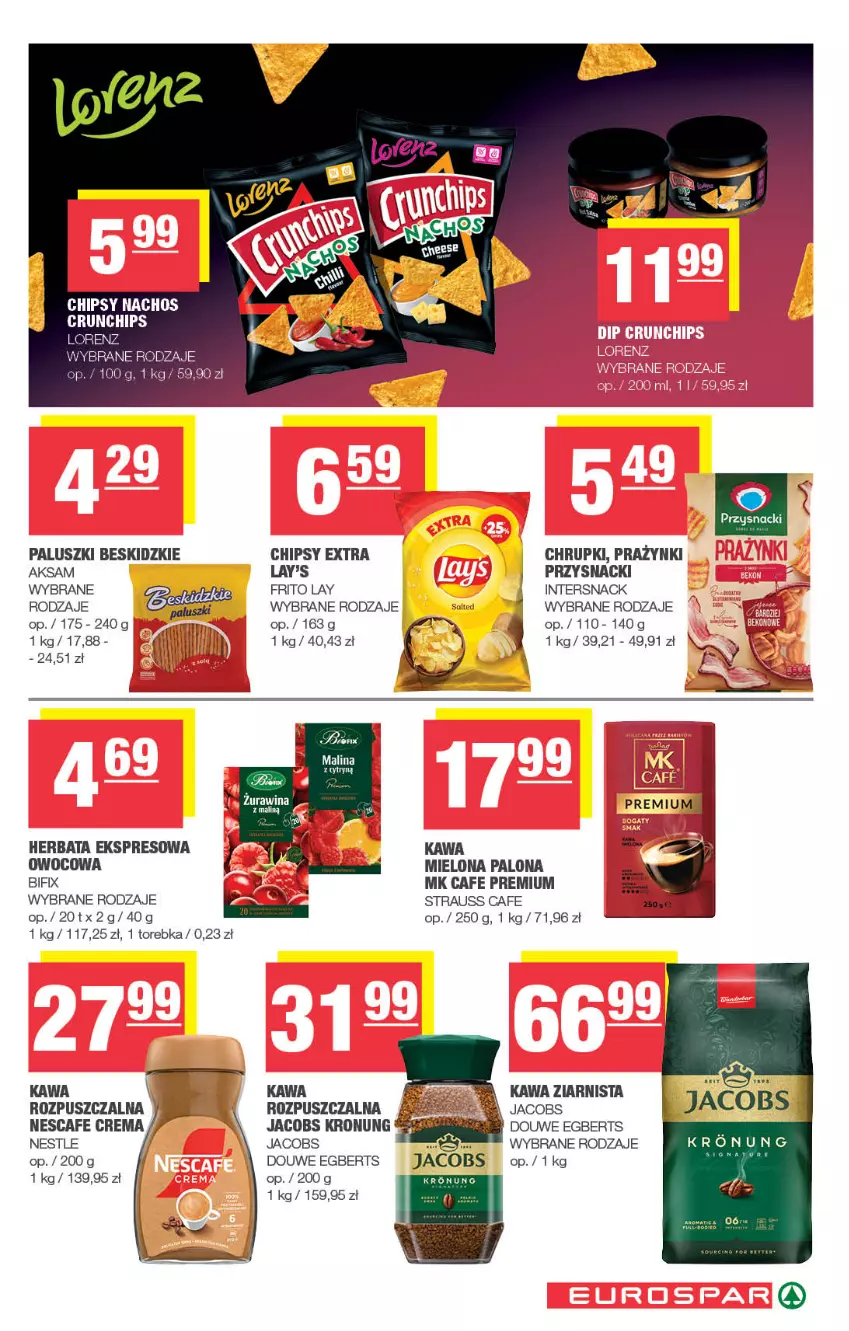 Gazetka promocyjna Spar - EuroSpar - ważna 22.09 do 02.10.2025 - strona 13 - produkty: Aksam, Beskidzki, Chipsy, Chipsy nachos, Chrupki, Herbata, Jacobs, Kawa, Kawa ziarnista, Laur, Lorenz, Przysnacki, Torebka