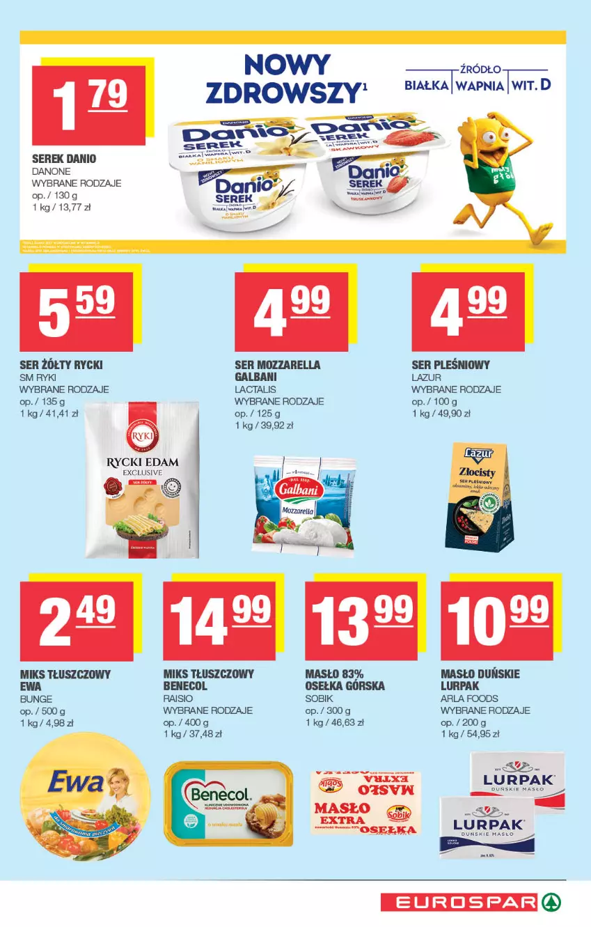 Gazetka promocyjna Spar - EuroSpar - ważna 22.09 do 02.10.2025 - strona 5 - produkty: Benecol, Danio, Danone, Edam, Galbani, Lazur, Lurpak, Masło, Miks tłuszczowy, Mozzarella, Rycki Edam, Ser, Serek
