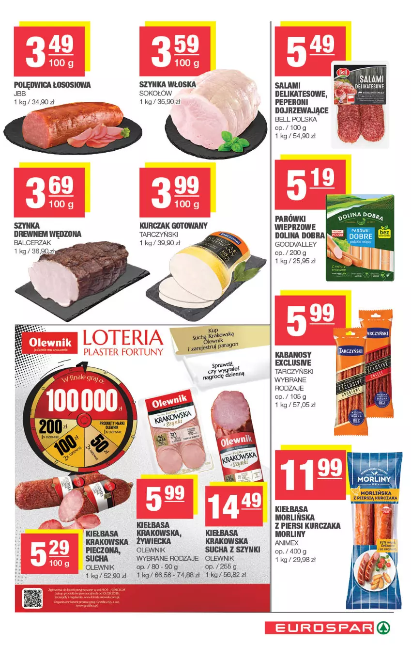 Gazetka promocyjna Spar - EuroSpar - ważna 22.09 do 02.10.2025 - strona 7 - produkty: Bell, Kabanos, Kiełbasa, Kiełbasa krakowska, Kurczak, Kurczak gotowany, Morliny, Olewnik, Piec, Polędwica, Salami, Sok, Sokołów, Sos, Szynka, Tarczyński