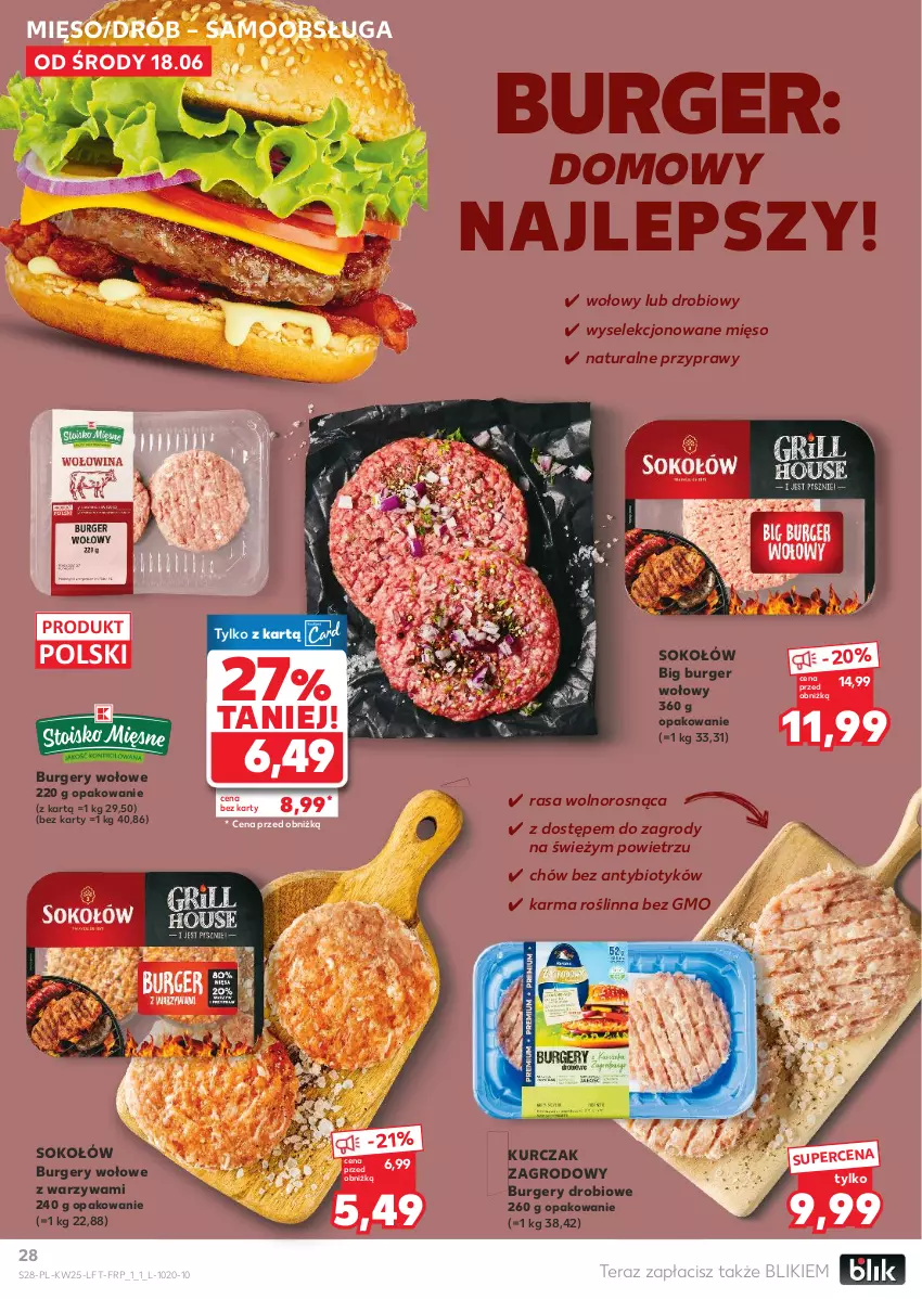 Gazetka promocyjna Kaufland - Gazetka tygodnia - ważna 18.06 do 25.06.2025 - strona 28 - produkty: Burger, Drób, Kurczak, Mięso, Przyprawy, Sok, Sokołów, Tera, Warzywa