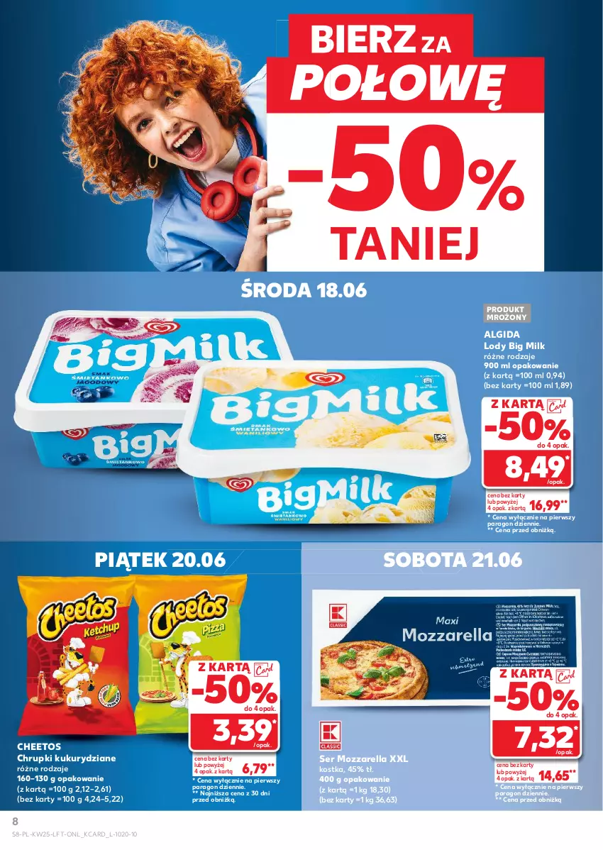 Gazetka promocyjna Kaufland - Gazetka tygodnia - ważna 18.06 do 25.06.2025 - strona 8 - produkty: Algida, Big Milk, Cheetos, Chrupki, LG, Lody, Mozzarella, Ser