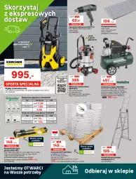 Gazetka promocyjna Leroy Merlin - Jesteśmy otwarci na Wasze potrzeby - Gazetka - ważna od 06.05 do 06.05.2021 - strona 10 - produkty: Odkurzacz, Sok, Gra, Drabina, Przewód, Opalarka, Wiertarka, Buty, Pilarka stołowa, Walizka, Szlifierka kątowa, Buty robocze, Kask, O nas, Tarka, Szynka, Regał, Wkręt, Rękawice, Kompresor olejowy, Młot, Młotowiertarka, Wkrętarka, Bateria, Maszynka, Spodnie, Szlifierka, Półbuty, Bosch, Waga, Maska, Lazur, Olej, Regał metalowy, Odkurzacz warsztatowy, Kompresor, Dźwig, Myjka ciśnieniowa, Akumulator