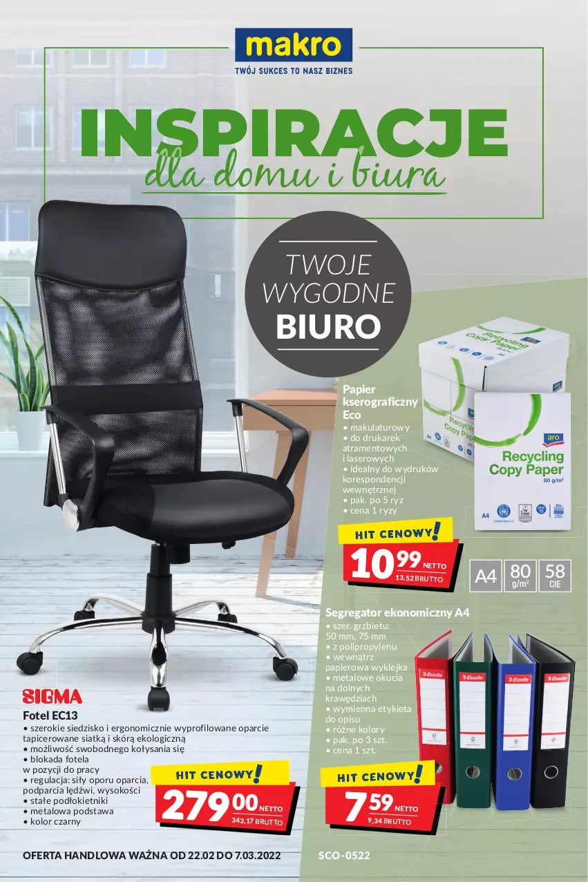 Gazetka promocyjna Makro - [Oferta promocyjna] Artykuły spożywcze i przemysłowe - ważna 22.02 do 07.03.2022 - strona 26 - produkty: Biuro, Fotel, Gra, Klej, Papier, Por, Ser, Siedzisko, Sok