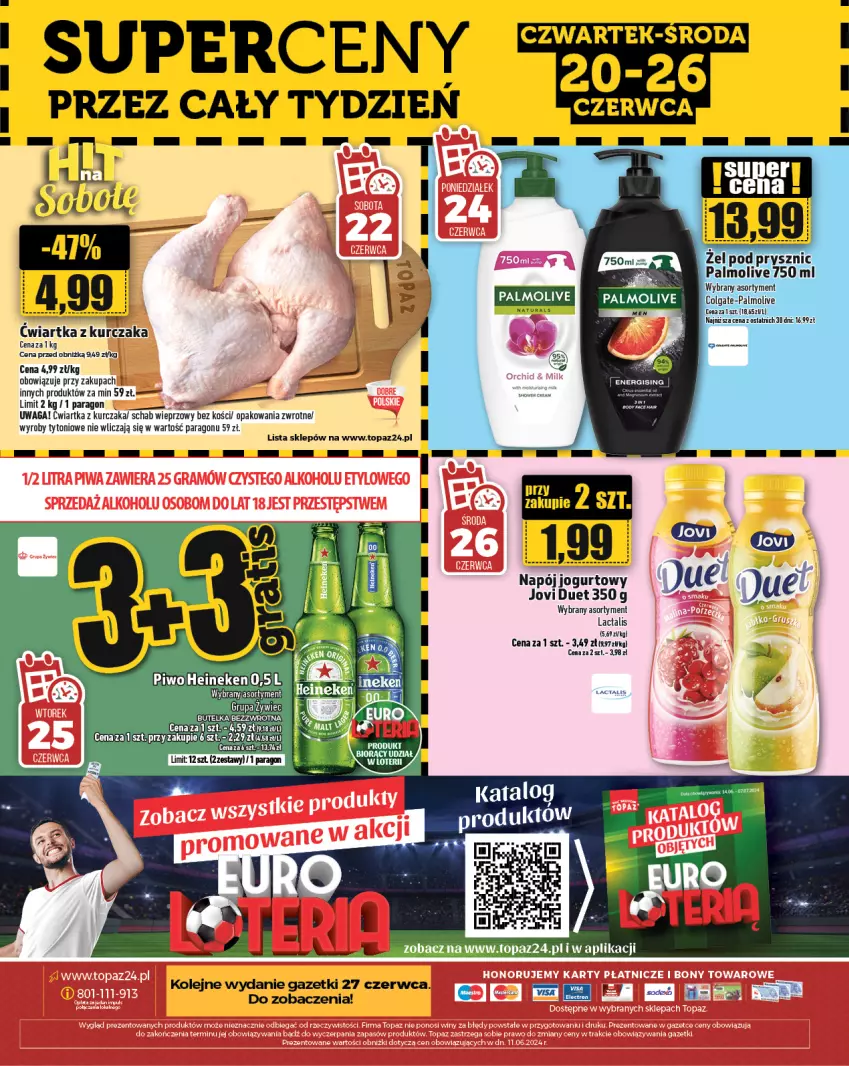 Gazetka promocyjna Topaz - Gazetka - ważna 20.06 do 26.06.2024 - strona 24 - produkty: Heineken, Kurczak, Olej, Palmolive, Piwo, Schab wieprzowy, Top, Waga