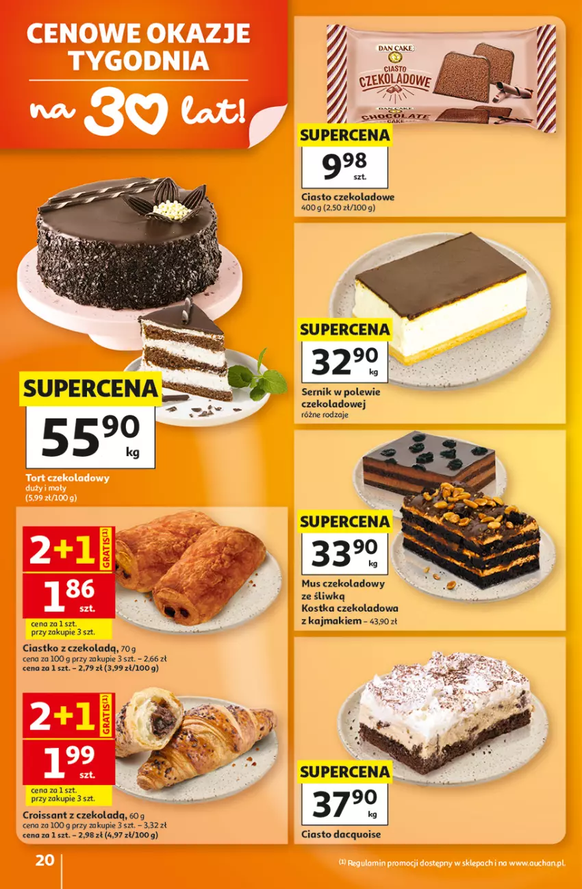 Gazetka promocyjna Auchan - 30 Lat Hipermarket - ważna 29.10 do 04.11.2026 - strona 20 - produkty: Ciasto czekoladowe, Croissant, Dan Cake, Mus, Ser