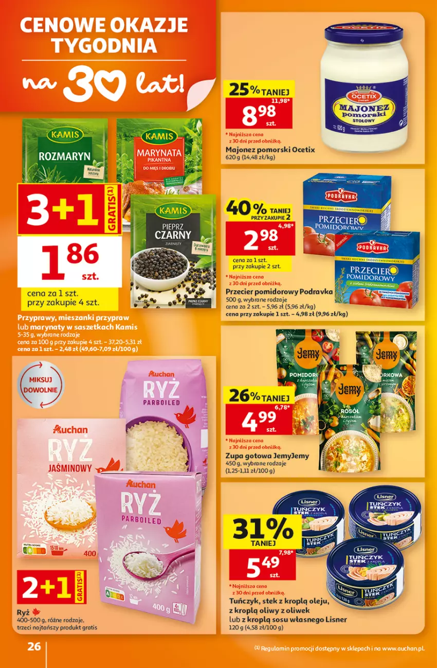 Gazetka promocyjna Auchan - 30 Lat Hipermarket - ważna 29.10 do 04.11.2026 - strona 26 - produkty: Gra, Lisner, Majonez, Ocet, Olej, Pieprz, Podravka, Ryż, Sos, Stek, Tuńczyk, Zupa