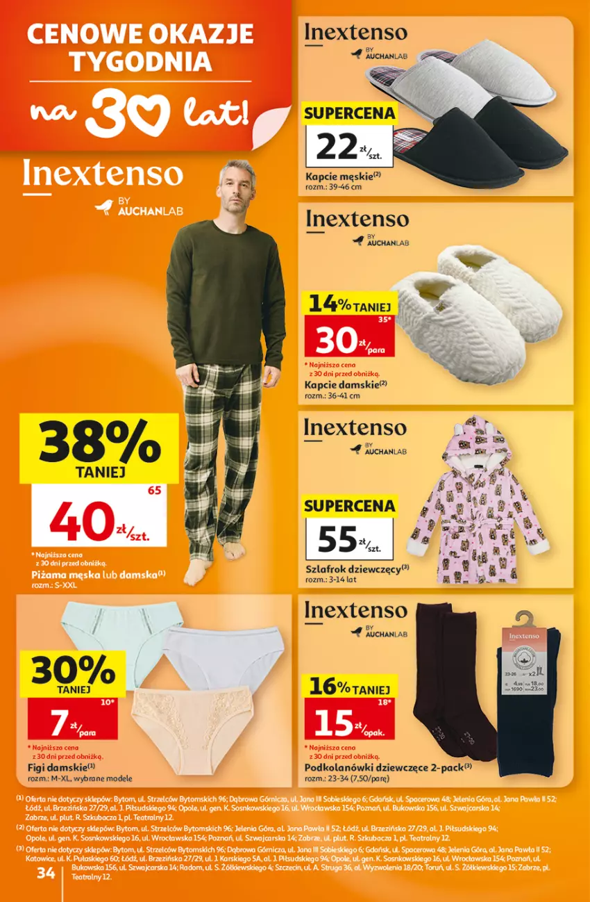 Gazetka promocyjna Auchan - 30 Lat Hipermarket - ważna 29.10 do 04.11.2026 - strona 34 - produkty: Figi, Kapcie, Szlafrok