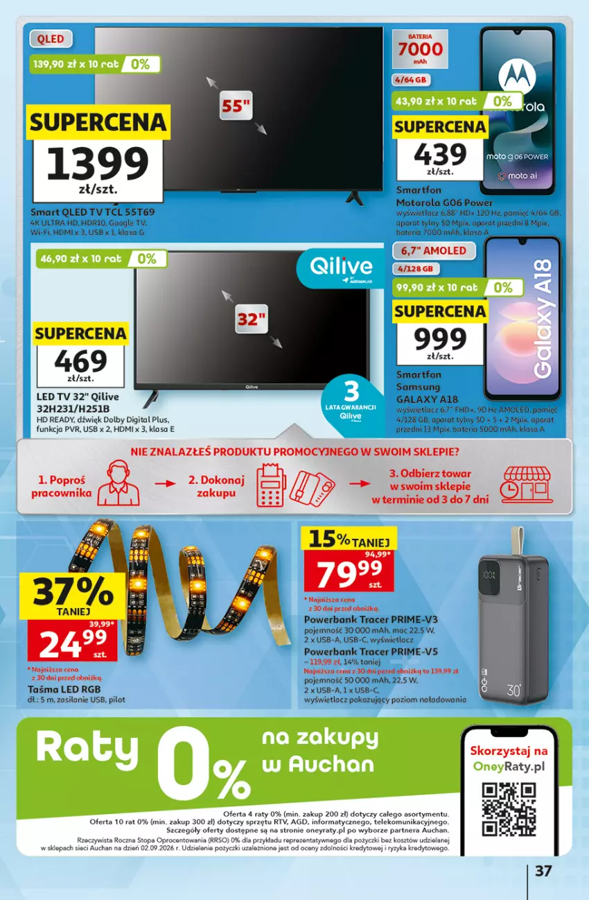 Gazetka promocyjna Auchan - 30 Lat Hipermarket - ważna 29.10 do 04.11.2026 - strona 37 - produkty: Acer, Amol, Bateria, Gala, Gra, HD ready, Kosz, LED TV, Motorola, Powerbank, Samsung, Silan, Smartfon, Top
