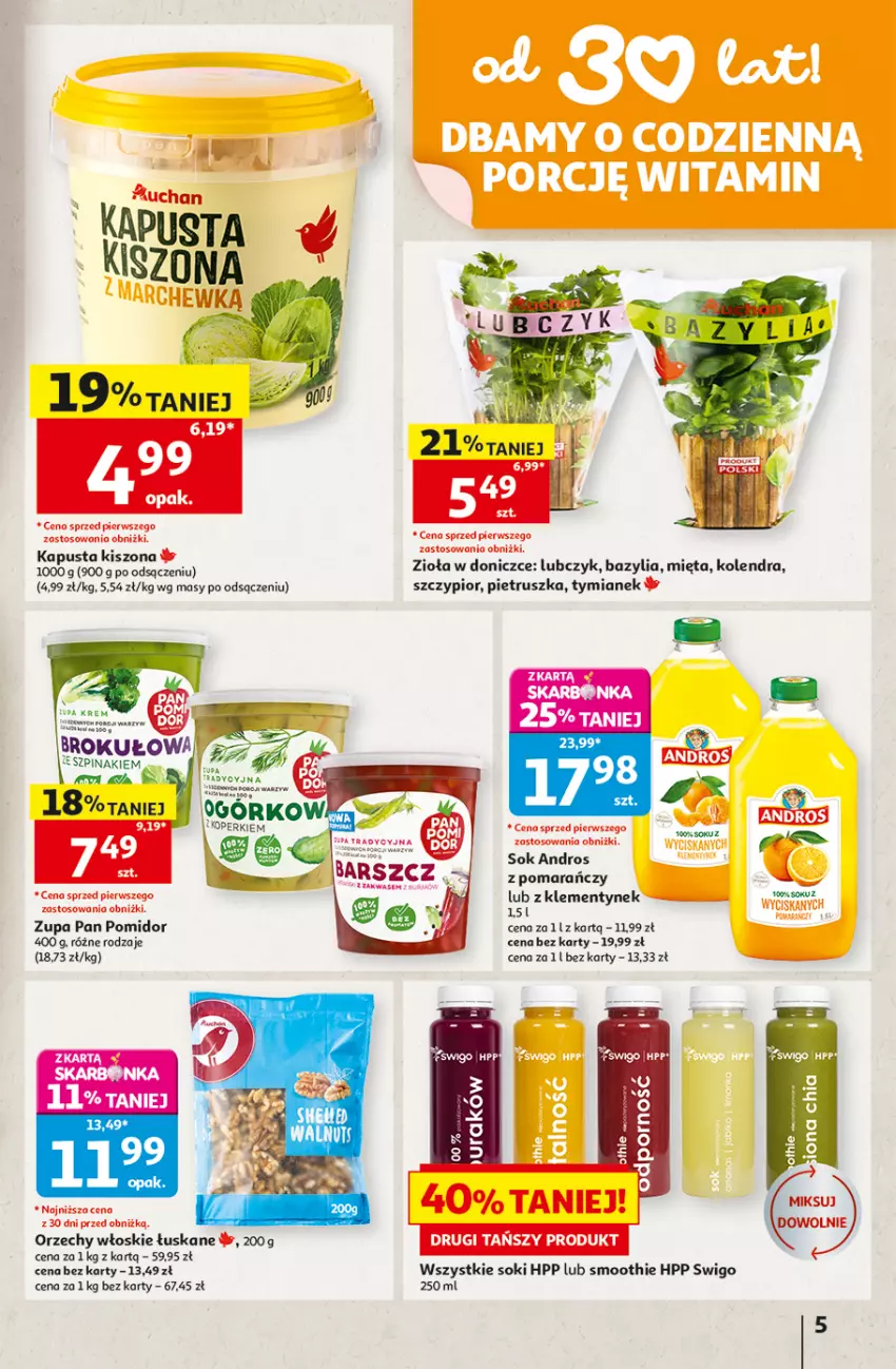 Gazetka promocyjna Auchan - 30 Lat Hipermarket - ważna 29.10 do 04.11.2026 - strona 5 - produkty: Bazyl, Bazylia, HP, Kolendra, Mięta, Orzechy włoskie, Pietruszka, Smoothie, Sok, Szpinak, Zioła w doniczce, Zupa