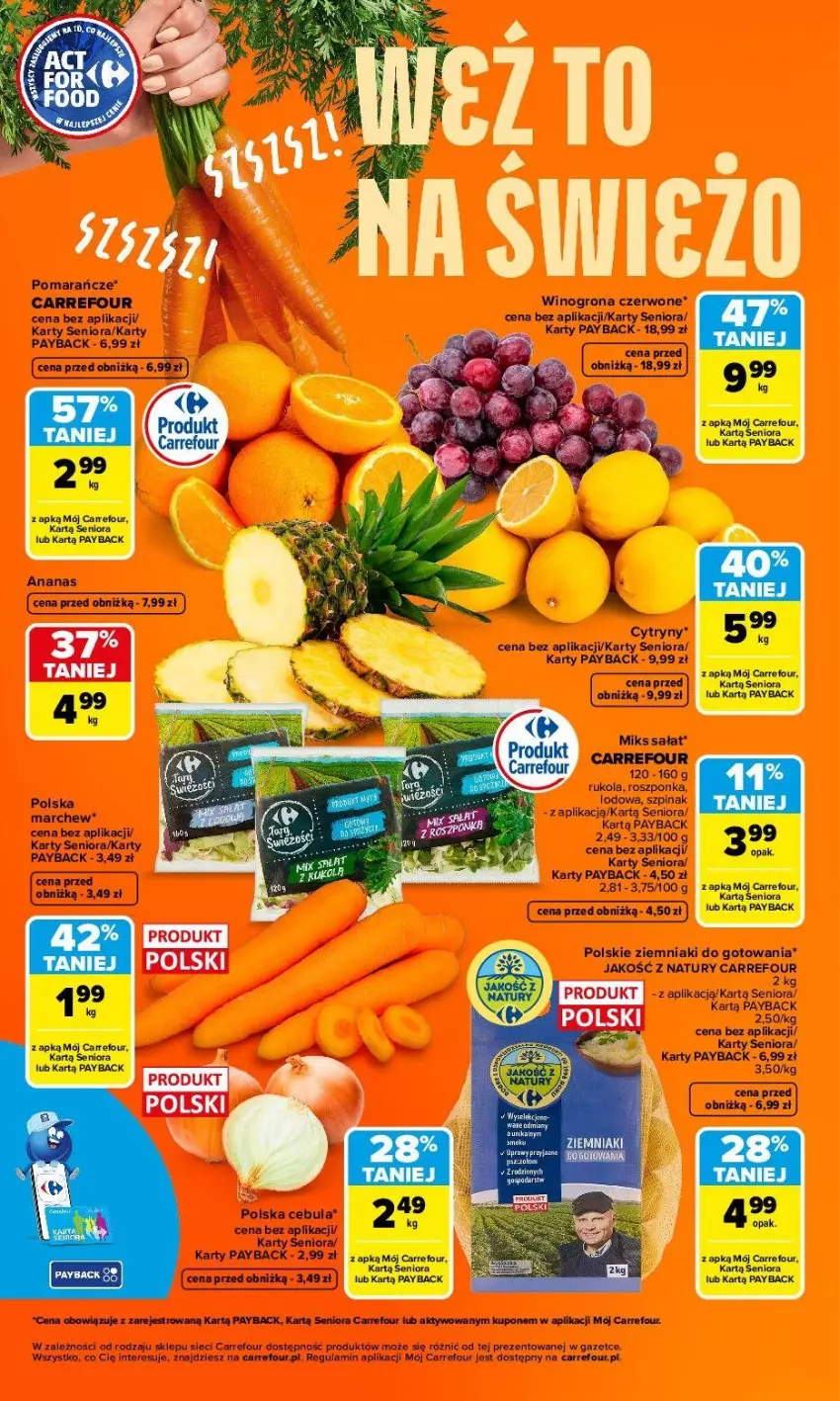 Gazetka promocyjna Carrefour - Gazetka Weź to na świeżo - ważna 30.03 do 04.04.2026 - strona 3 - produkty: Cebula, Cytryny, Pomarańcze, Roszponka, Rukola, Sałat, Szpinak, Wino, Winogrona, Ziemniaki