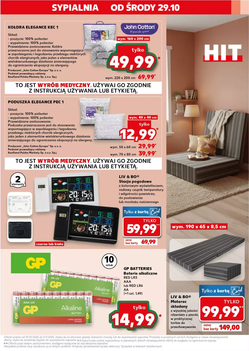 Gazetka promocyjna Kaufland - Kaufland - ważna 29.10 do 05.11.2025 - strona 5 - produkty: Baterie alkaliczne, Gra, Kołdra, LG, Materac, Materac składany, Poduszka, Sok, Stacja pogodowa, Tera