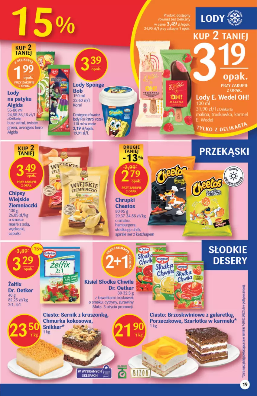 Gazetka promocyjna Delikatesy Centrum - Gazetka DC20 - ważna 26.05 do 01.06.2022 - strona 18 - produkty: Algida, Avengers, Burger, Cheetos, Chipsy, Chrupki, Cytryny, Deser, Dr. Oetker, Gala, Hamburger, Kawa, Ketchup, Kisiel, Kokos, LG, Lody, Por, Psi Patrol, Ser, Słodka Chwila, Szarlotka