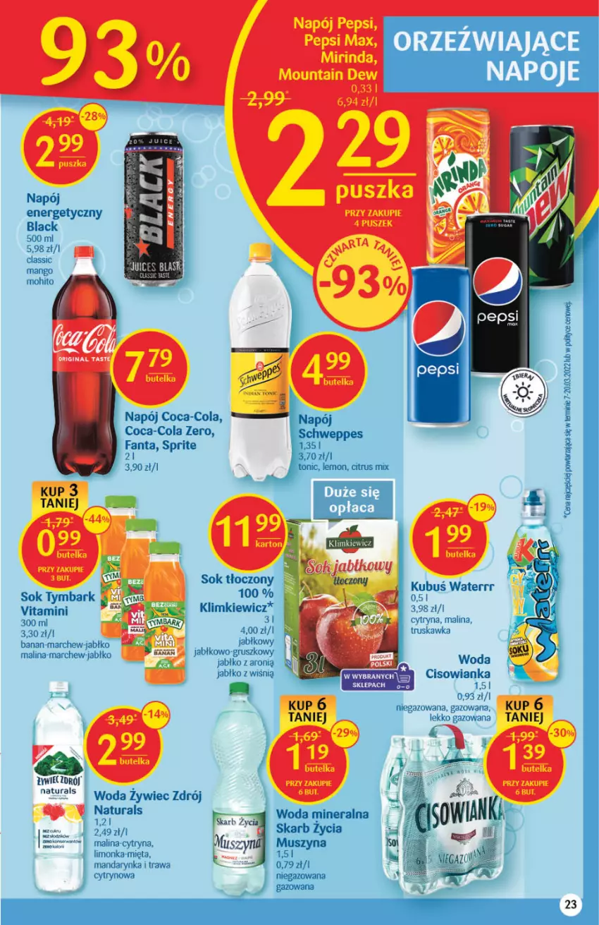 Gazetka promocyjna Delikatesy Centrum - Gazetka DC20 - ważna 26.05 do 01.06.2022 - strona 22 - produkty: Cisowianka, Coca-Cola, Fa, Fanta, Gin, JBL, Kubuś, Kubuś Waterrr, Lack, Limonka, Mango, Mięta, Mus, Napój, Pepsi, Pepsi max, Schweppes, Sok, Sprite, Szyna, Woda, Woda mineralna