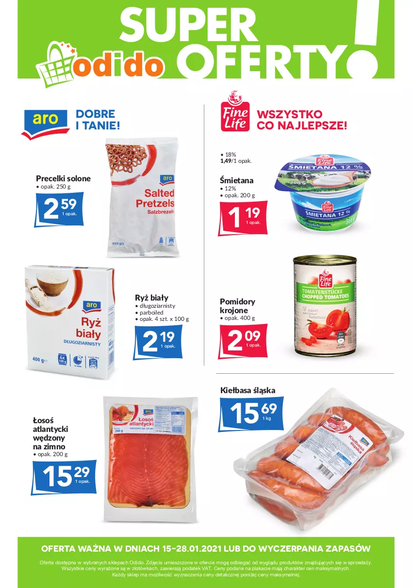 Gazetka promocyjna Odido - Super oferty! - ważna 15.01 do 28.01.2021 - strona 1 - produkty: Kiełbasa, Kiełbasa śląska, Pomidory, Pomidory krojone, Precelki, Ryż, Ryż biały