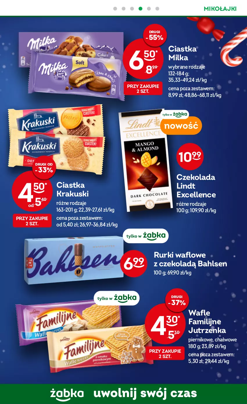 Gazetka promocyjna Żabka - ważna 30.11 do 06.12.2022 - strona 13 - produkty: Ciastka, Czekolada, Fa, Jutrzenka, Krakus, Krakuski, Lindt, Milka, Piernik, Rurki, Wafle