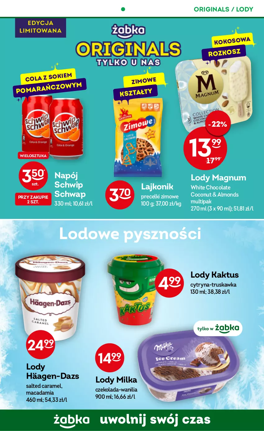 Gazetka promocyjna Żabka - ważna 30.11 do 06.12.2022 - strona 31 - produkty: Czekolada, Gin, Kaktus, Kokos, Kosz, Lajkonik, Lody, Milka, Napój, Precelki