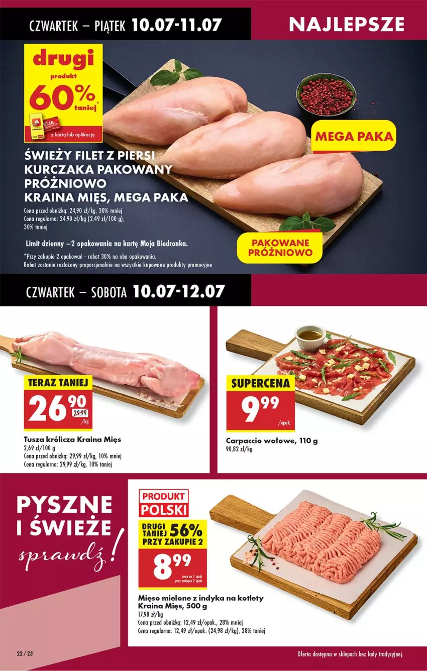 Gazetka promocyjna Biedronka - Od Czwartku - ważna 10.07 do 16.07.2025 - strona 24 - produkty: Carpaccio, Kotlet, Kurczak, Mięso, Mięso mielone, Por, Tusz