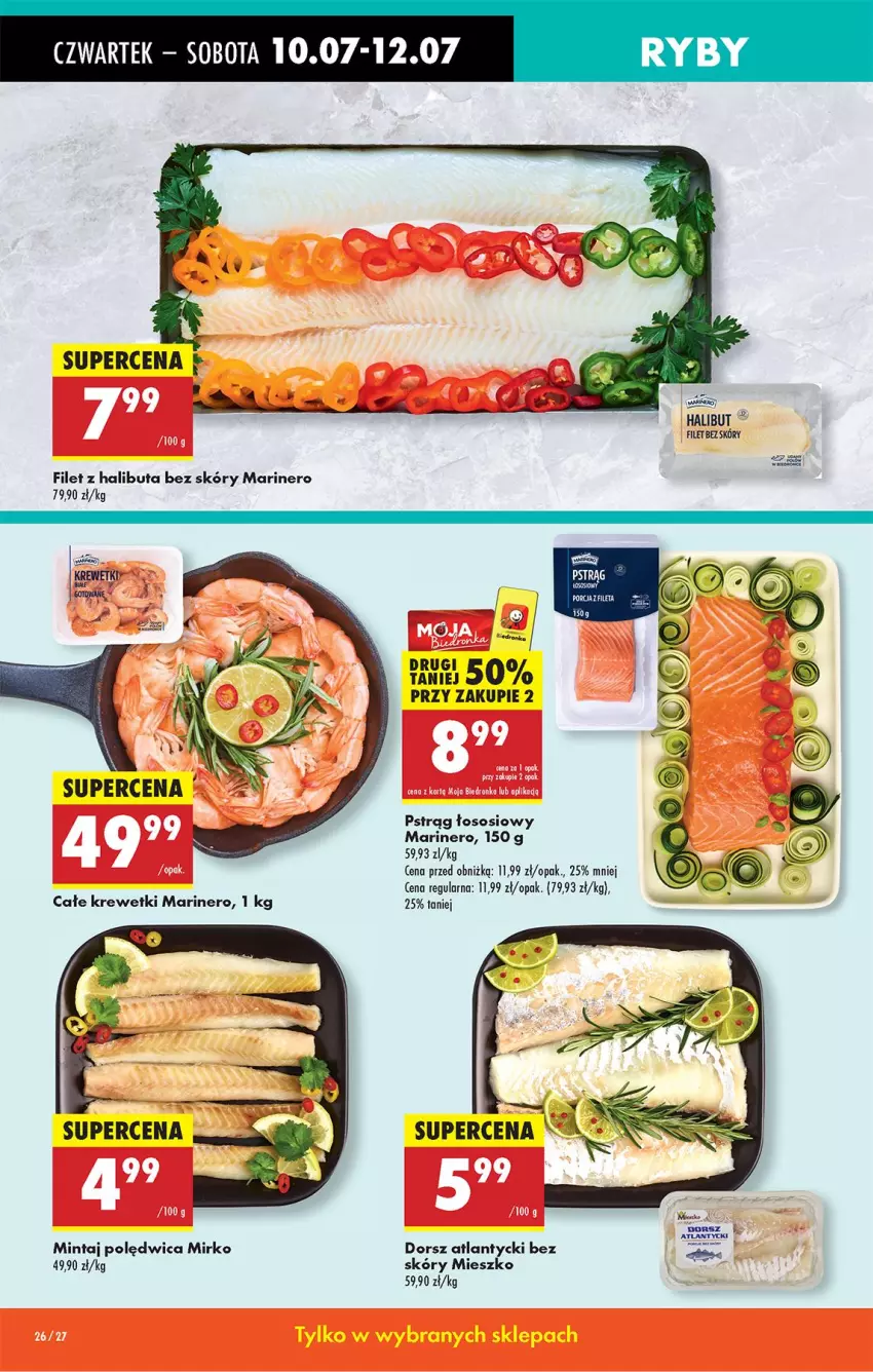 Gazetka promocyjna Biedronka - Od Czwartku - ważna 10.07 do 16.07.2025 - strona 30 - produkty: Halibut, Krewetki, Mintaj, Polędwica, Por, Pstrąg, Pstrąg łososiowy, Sos