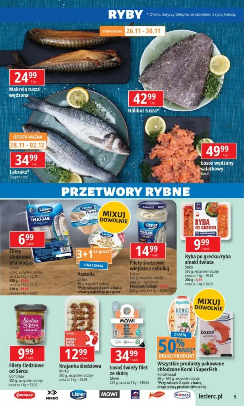 Gazetka promocyjna E Leclerc - ważna 26.11 do 07.12.2024 - strona 28 - produkty: Gra, Graal, Krajanka śledziowa, Ryba, Ryba po grecku, SEKO, Ser, Tusz