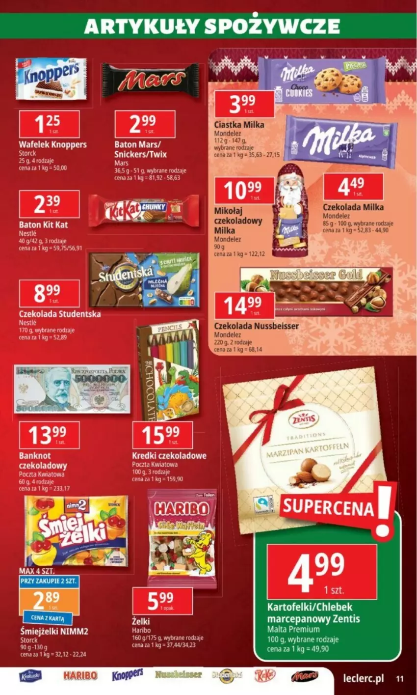 Gazetka promocyjna E Leclerc - ważna 26.11 do 07.12.2024 - strona 3 - produkty: Artykuły spożywcze, Baton, Chleb, Ciastka, Czekolada, Haribo, Kit Kat, Knoppers, Mars, Milka, Nimm2, Snickers, Twix, Wafelek