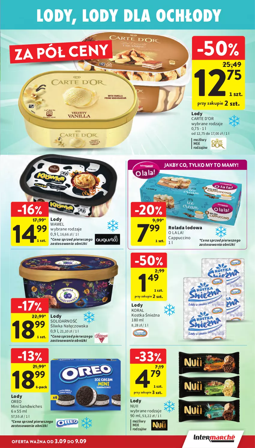 Gazetka promocyjna Intermarche - Gazetka promocyjna - ważna 03.09 do 09.09.2026 - strona 23 - produkty: Cappuccino, Carte d'Or, Lody, Oreo, Rolada, Wawel