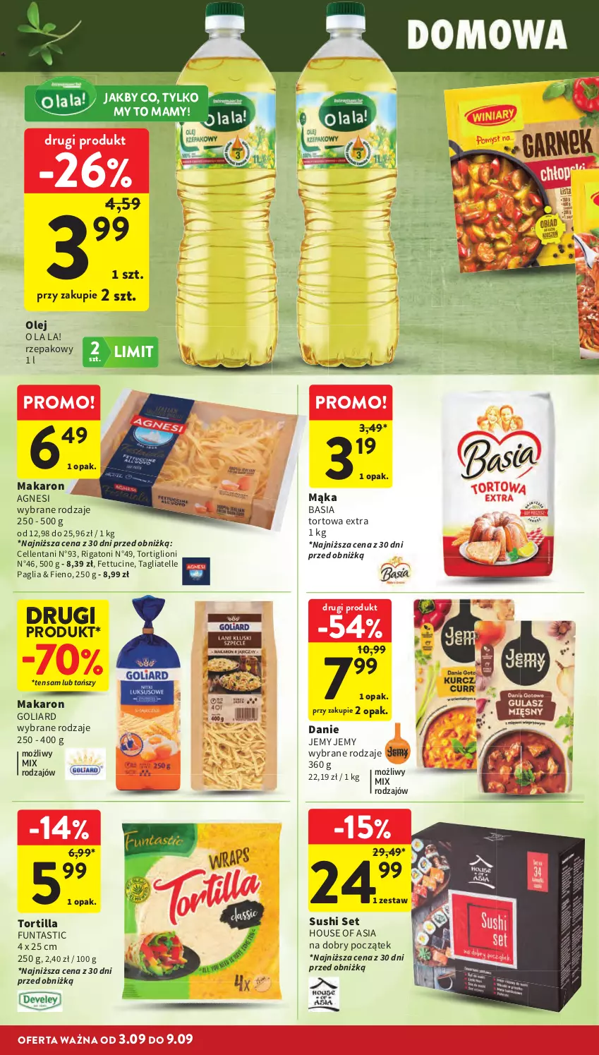 Gazetka promocyjna Intermarche - Gazetka promocyjna - ważna 03.09 do 09.09.2026 - strona 28 - produkty: Basia, Goliard, House of Asia, Lion, Mąka, Makaron, Olej, Sushi, Tagliatelle, Tortilla