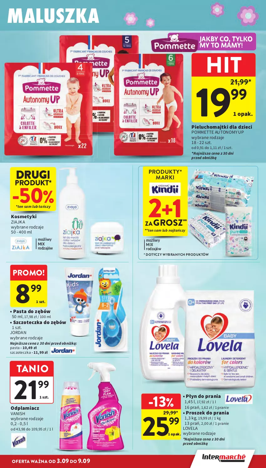 Gazetka promocyjna Intermarche - Gazetka promocyjna - ważna 03.09 do 09.09.2026 - strona 35 - produkty: Dzieci, Lovela, Majtki, Odplamiacz, Pasta do zębów, Pieluchomajtki, Płyn do prania, Proszek do prania, Szczoteczka, Szczoteczka do zębów, Vanish, Ziajka