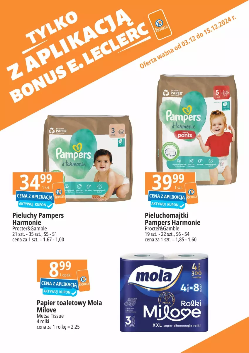 Gazetka promocyjna E Leclerc - ważna 03.12 do 15.12.2024 - strona 6 - produkty: Majtki, Mola, Pampers, Papier, Papier toaletowy, Pieluchomajtki, Pieluchy, Rolki, Tera