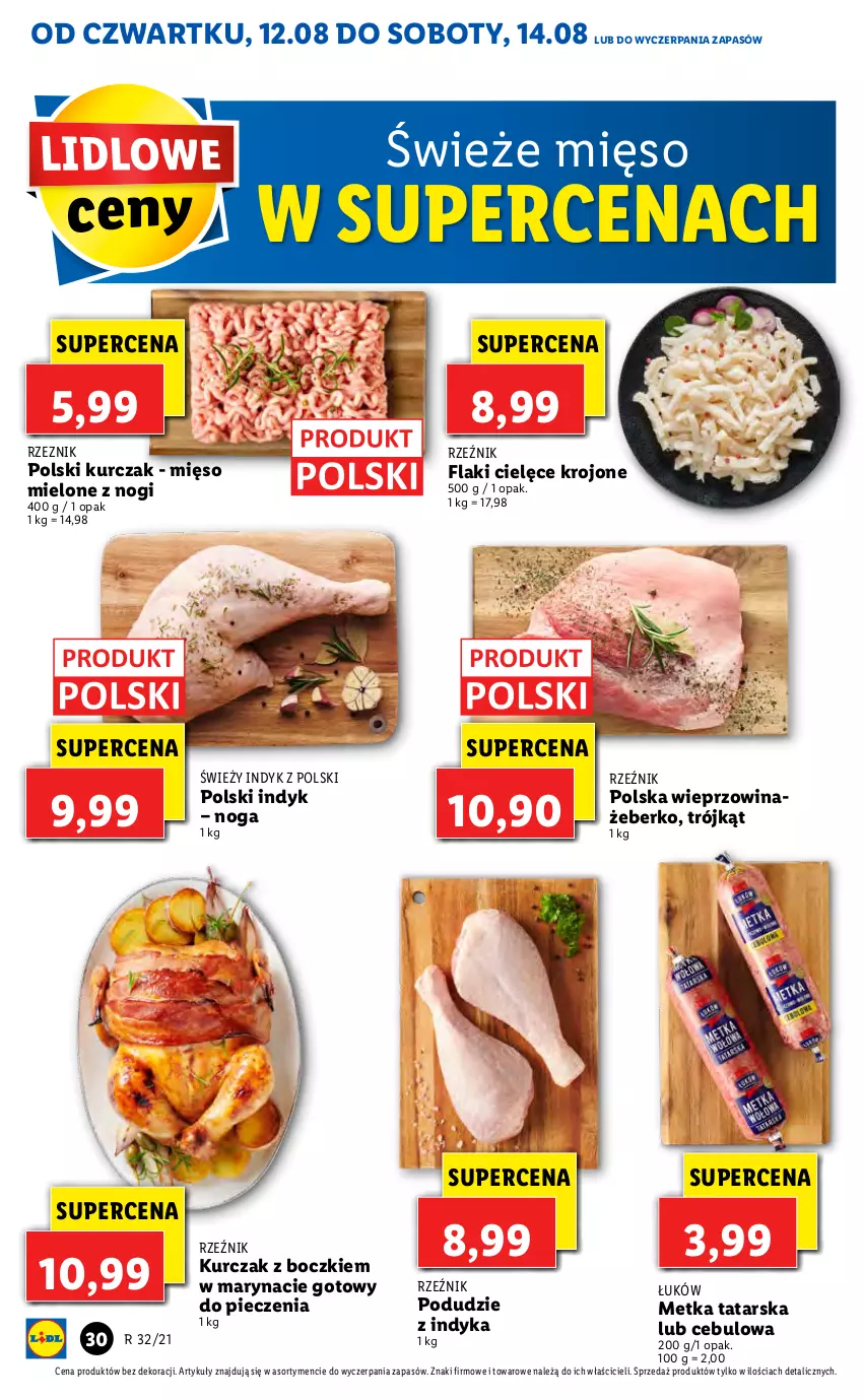 Gazetka promocyjna Lidl - GAZETKA - ważna 12.08 do 14.08.2021 - strona 30 - produkty: Flaki, Kurczak, Metka tatarska, Mięso, Mięso mielone, Piec, Wieprzowina