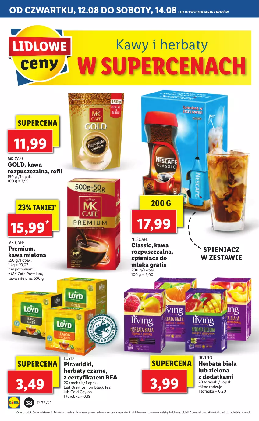 Gazetka promocyjna Lidl - GAZETKA - ważna 12.08 do 14.08.2021 - strona 38 - produkty: Earl Grey, Fa, Gra, Herbata, Irving, Kawa, Kawa mielona, Kawa rozpuszczalna, Lack, Loyd, Por, Torebka