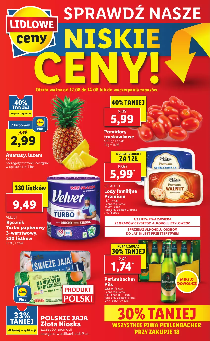 Gazetka promocyjna Lidl - GAZETKA - ważna 12.08 do 14.08.2021 - strona 56 - produkty: Ananas, Fa, Gra, Jaja, Lody, NBA, Papier, Piwa, Pomidory, Ręcznik, Velvet