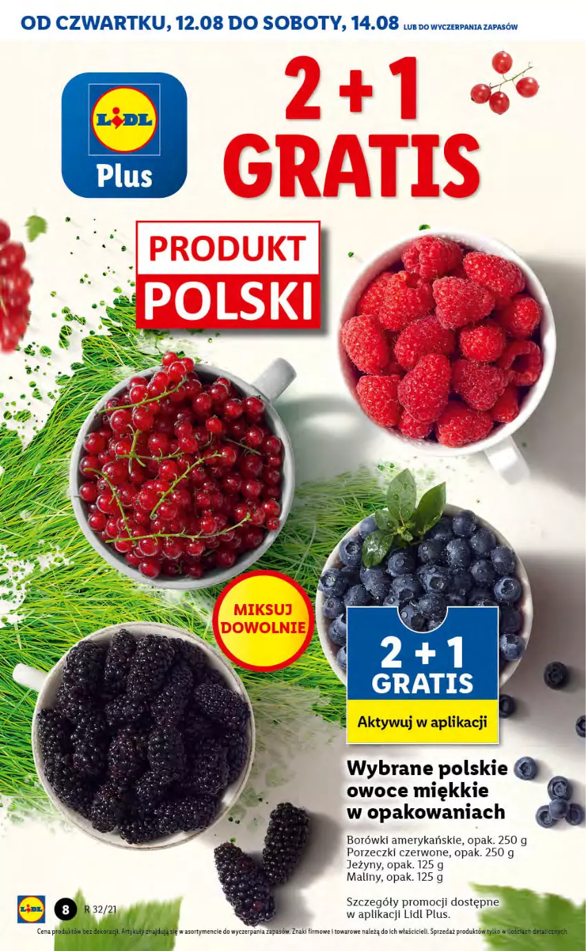 Gazetka promocyjna Lidl - GAZETKA - ważna 12.08 do 14.08.2021 - strona 8 - produkty: Jeżyny, Maliny, Owoce, Por, Porzeczki czerwone