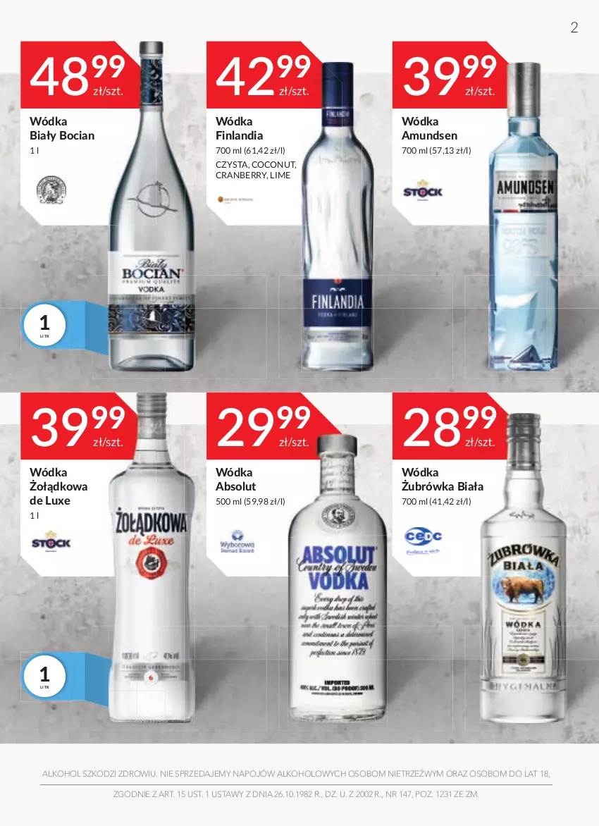 Gazetka promocyjna Stokrotka - Oferta alkoholowa - ważna 10.11 do 08.12.2021 - strona 2 - produkty: Absolut, Amundsen, Biały Bocian, Finlandia, Wódka