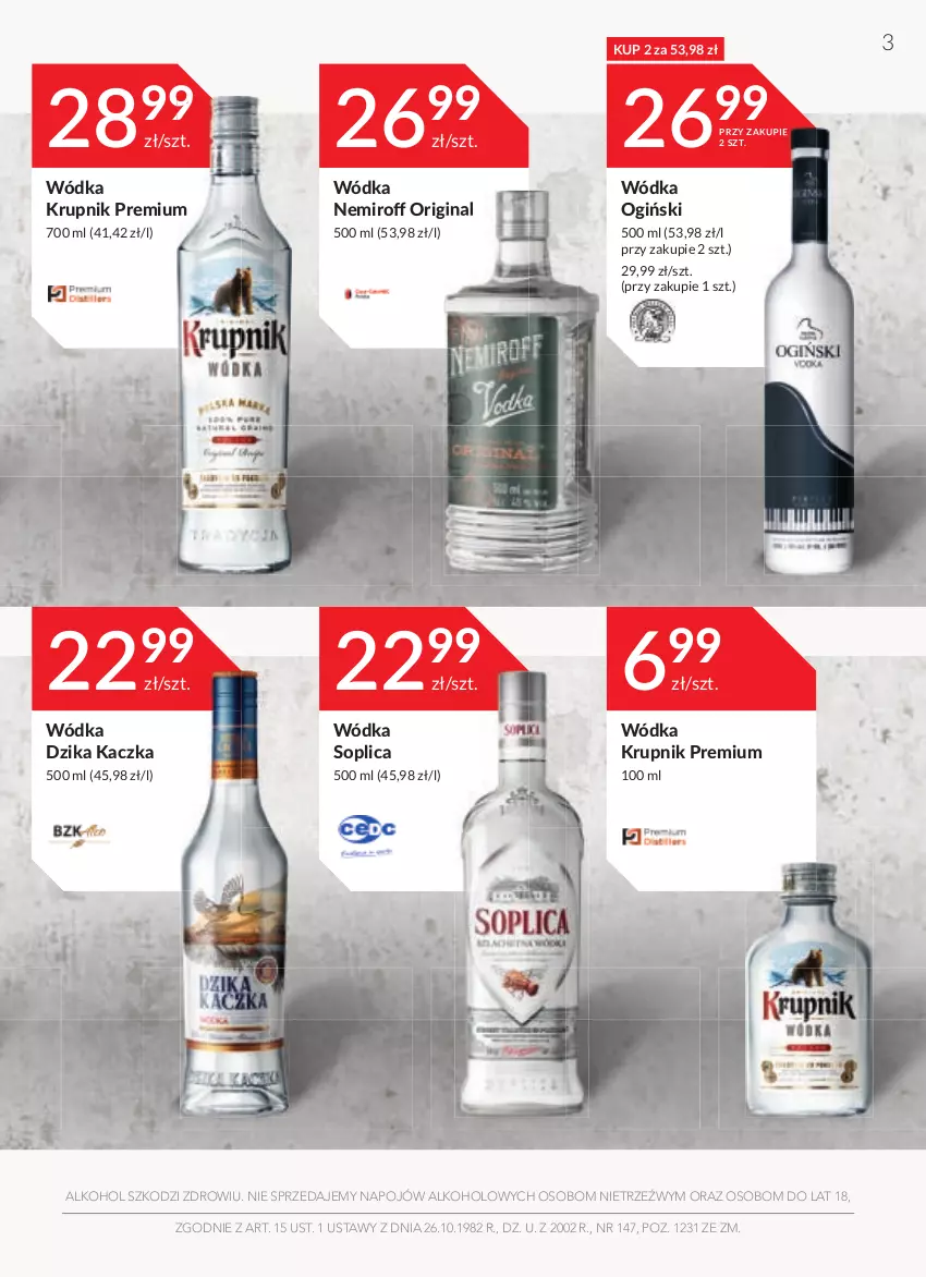 Gazetka promocyjna Stokrotka - Oferta alkoholowa - ważna 10.11 do 08.12.2021 - strona 3 - produkty: Gin, Kaczka, Krupnik, Ogiński, Soplica, Wódka