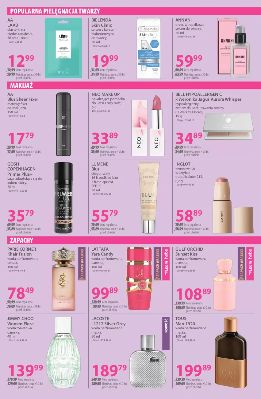 Gazetka promocyjna Hebe - Gazetka - ważna 16.01 do 30.01.2026 - strona 3 - produkty: Bell, Bell HypoAllergenic, Bielenda, Candy, Clin, Fa, Flora, Fusion, Gosh, Jimmy Choo, Lacoste, Makijaż, Perfum, Plasterki, Podkład, Rum, Ser, Serum, Serum do twarzy, Woda, Woda perfumowana, Woda toaletowa