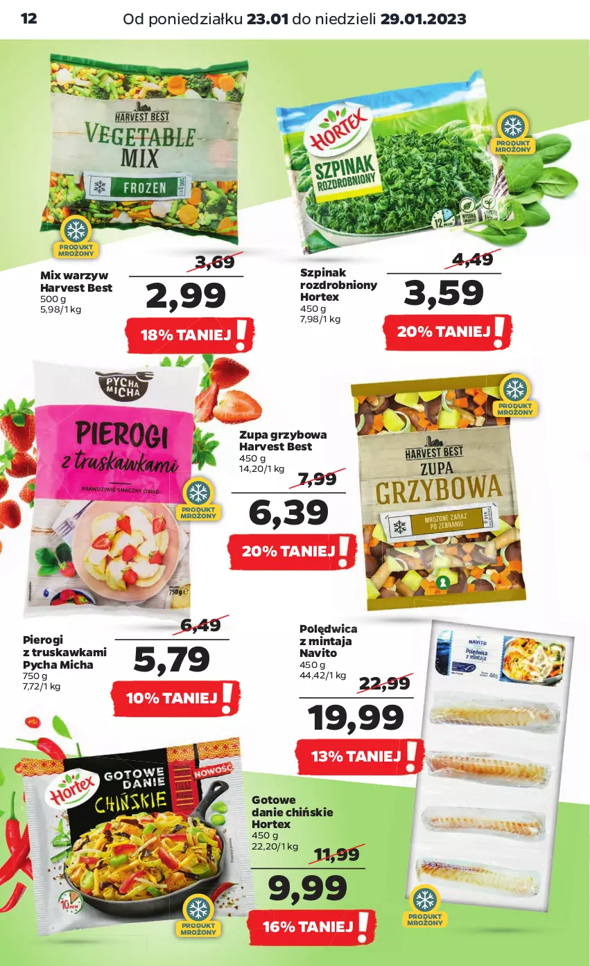 Gazetka promocyjna Netto - Artykuły spożywcze - ważna 23.01 do 29.01.2023 - strona 12 - produkty: Hortex, Mintaj, Pierogi, Polędwica, Szpinak, Zupa