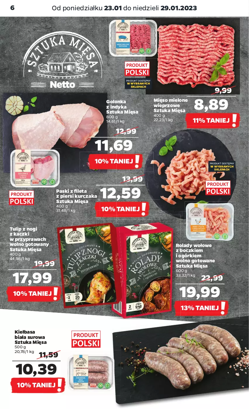 Gazetka promocyjna Netto - Artykuły spożywcze - ważna 23.01 do 29.01.2023 - strona 6 - produkty: Golonka z indyka, Kiełbasa, Kiełbasa biała, Kurczak, Mięso, Mięso mielone