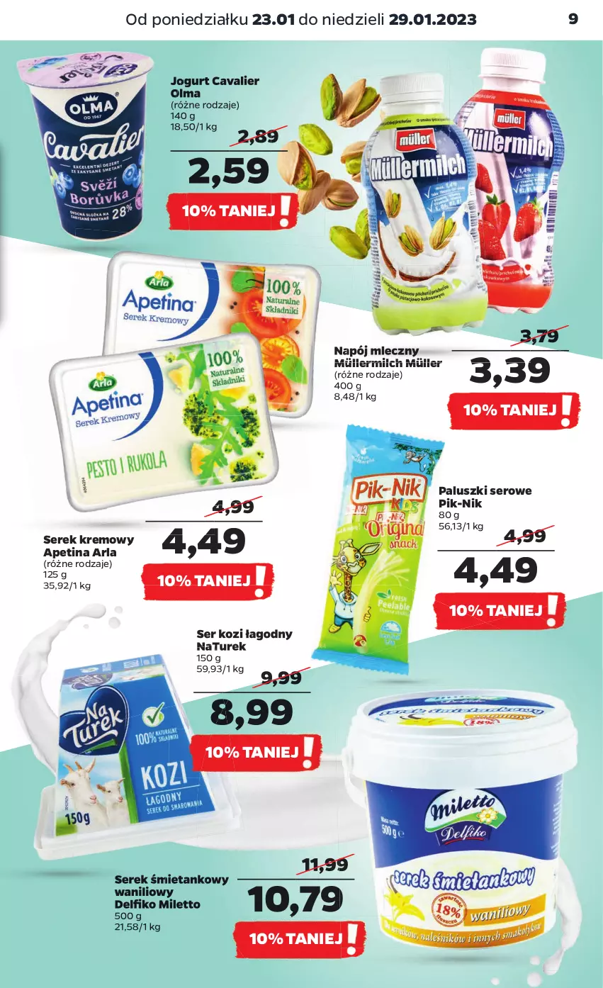 Gazetka promocyjna Netto - Artykuły spożywcze - ważna 23.01 do 29.01.2023 - strona 9 - produkty: Jogurt, Müller, Müllermilch, Napój, Napój mleczny, NaTurek, Olma, Ser, Ser kozi, Serek