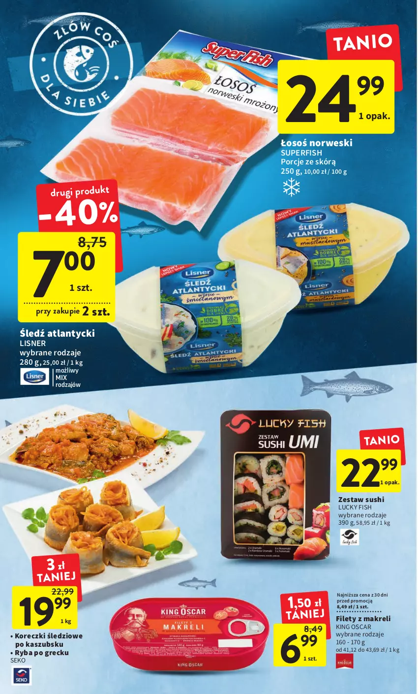 Gazetka promocyjna Intermarche - Gazetka Intermarche - ważna 09.02 do 15.02.2023 - strona 22 - produkty: Koreczki śledziowe, Lisner, Por, Ryba, Ryba po grecku, SEKO, Sushi