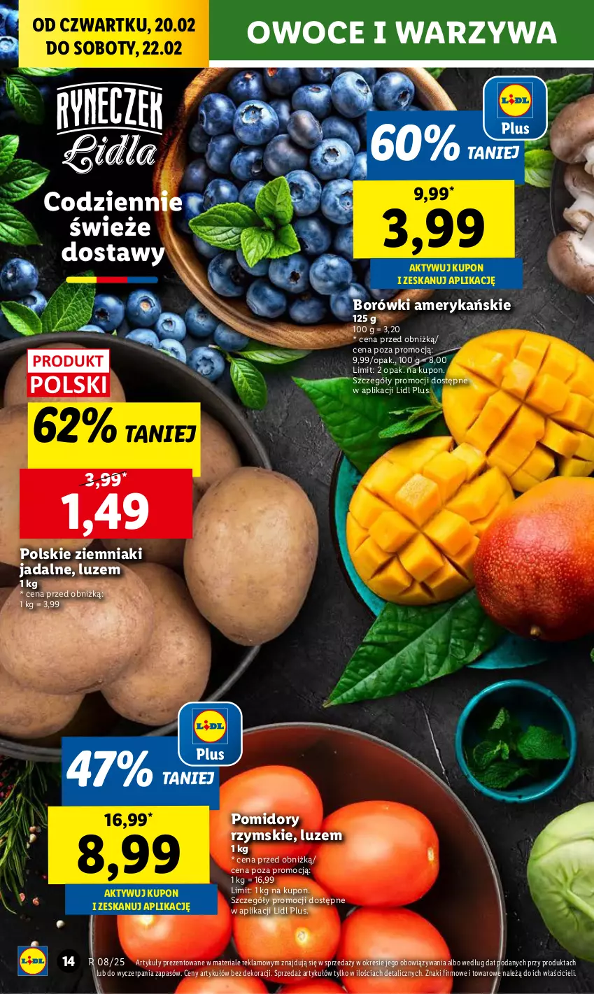 Gazetka promocyjna Lidl - GAZETKA - ważna 20.02 do 22.02.2025 - strona 16 - produkty: Owoce, Pomidory, Warzywa, Ziemniaki