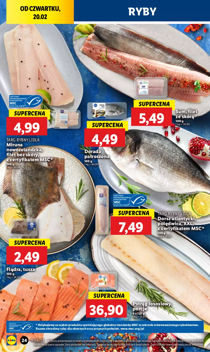 Gazetka promocyjna Lidl - GAZETKA - ważna 20.02 do 22.02.2025 - strona 28 - produkty: Dorsz, Miruna, Polędwica, Por, Pstrąg, Pstrąg łososiowy, Sos, Tusz