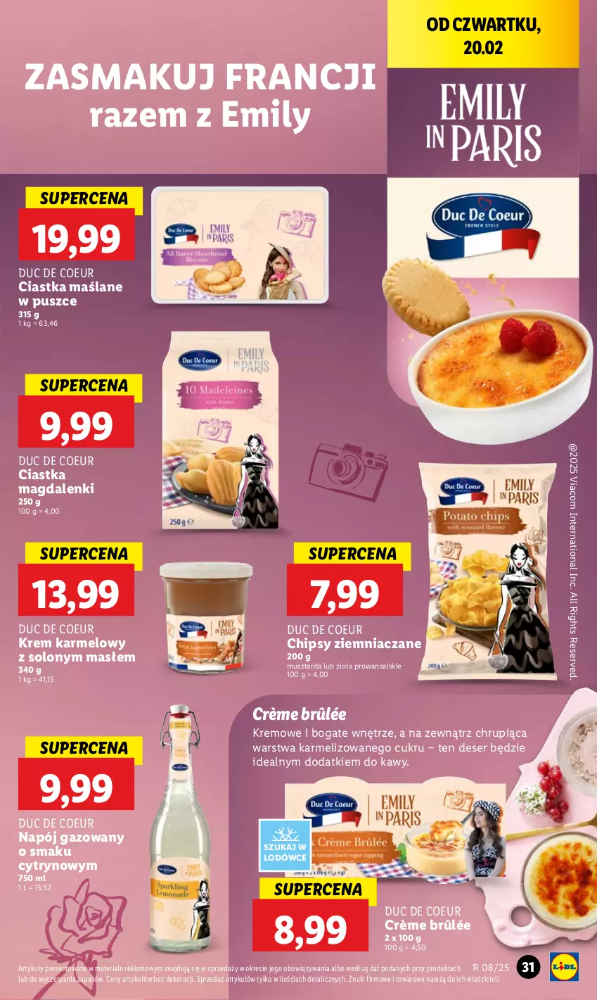 Gazetka promocyjna Lidl - GAZETKA - ważna 20.02 do 22.02.2025 - strona 35 - produkty: Chipsy, Ciastka, Crème brûlée, Deser, Mus, Musztarda, Napój, Napój gazowany, Ser