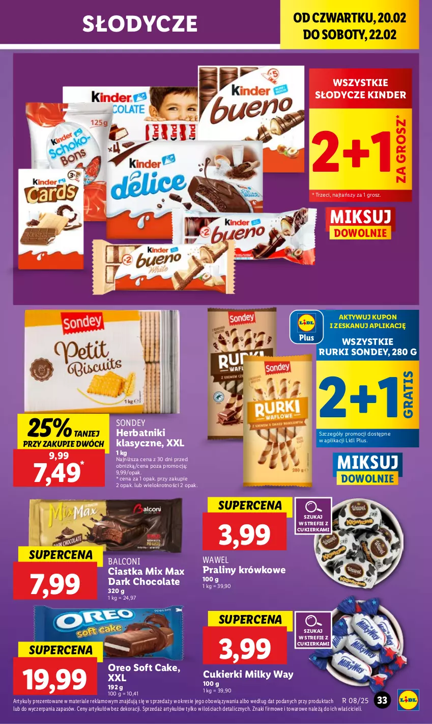 Gazetka promocyjna Lidl - GAZETKA - ważna 20.02 do 22.02.2025 - strona 37 - produkty: Alcon, Ciastka, Cukier, Cukierki, Gra, Herbatniki, Kinder, Milky Way, Oreo, Praliny, Rurki, Wawel