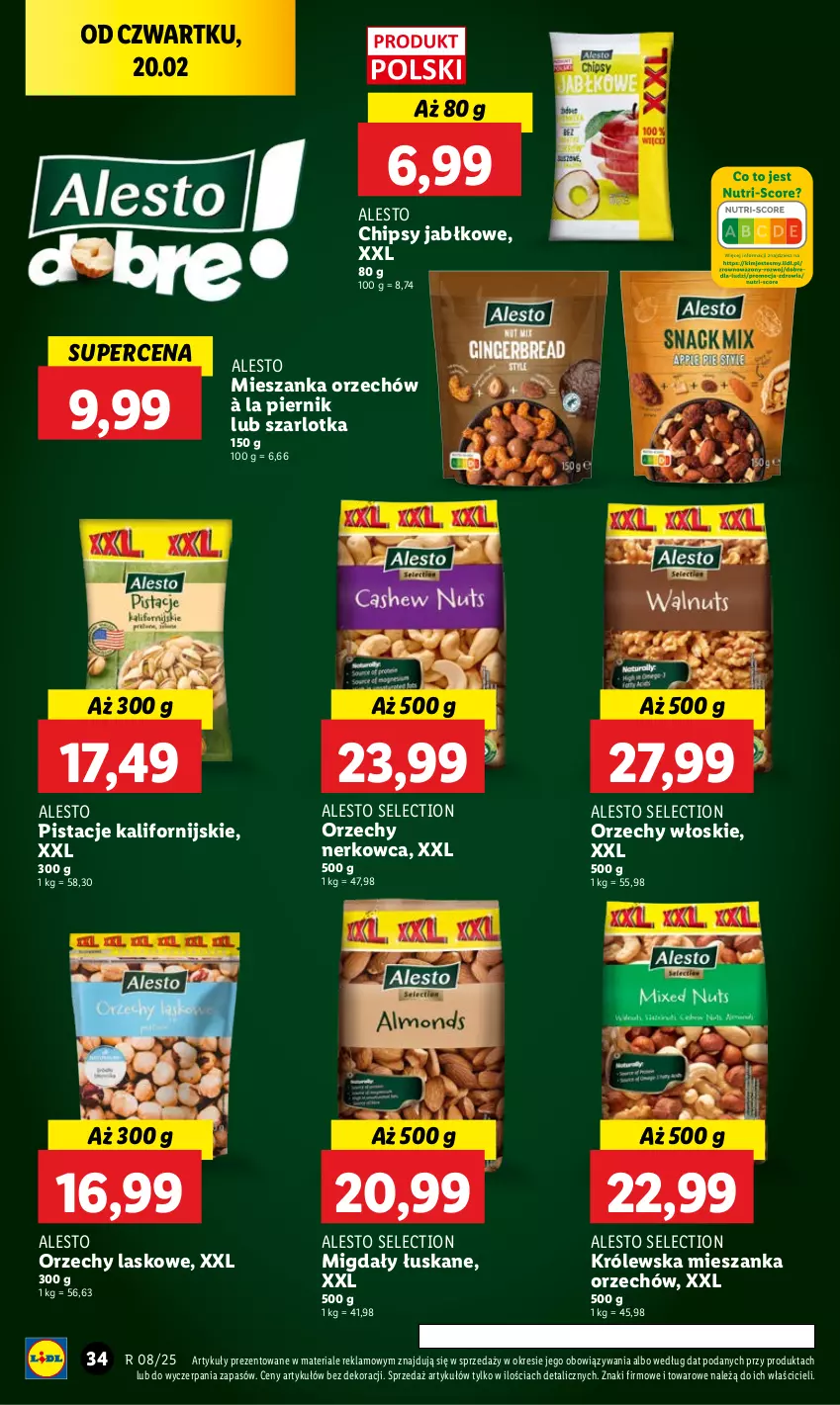 Gazetka promocyjna Lidl - GAZETKA - ważna 20.02 do 22.02.2025 - strona 38 - produkty: Chipsy, Migdały, Migdały łuskane, Orzechy włoskie, Piernik, Pistacje, Szarlotka