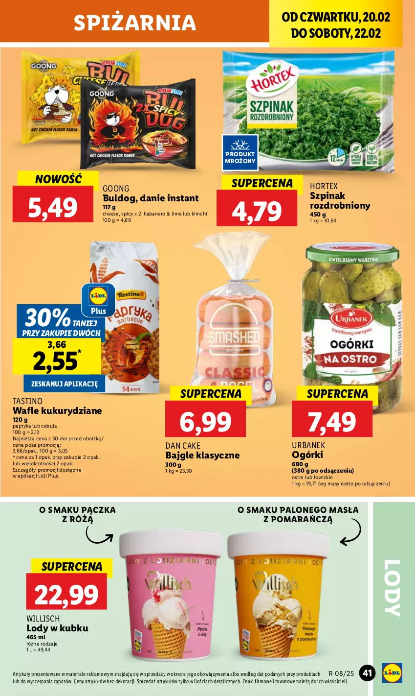 Gazetka promocyjna Lidl - GAZETKA - ważna 20.02 do 22.02.2025 - strona 47 - produkty: Bajgle, Cebula, Dan Cake, Hortex, Lody, Papryka, Szpinak, Wafle