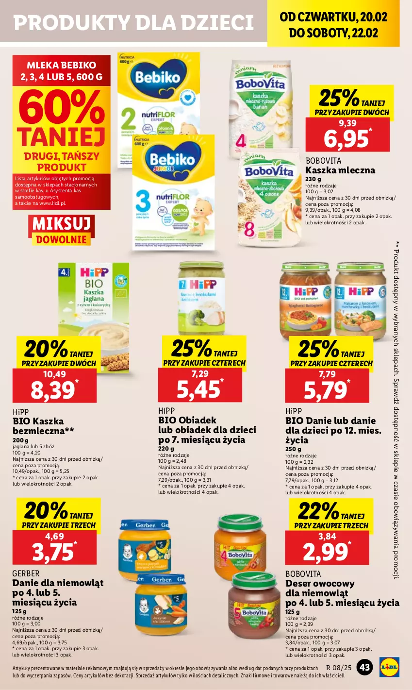 Gazetka promocyjna Lidl - GAZETKA - ważna 20.02 do 22.02.2025 - strona 49 - produkty: Bebiko, BoboVita, Danie dla dzieci, Deser, Deser owocowy, Dzieci, Gerber, HiPP, Hipp Bio, LANA, Ser