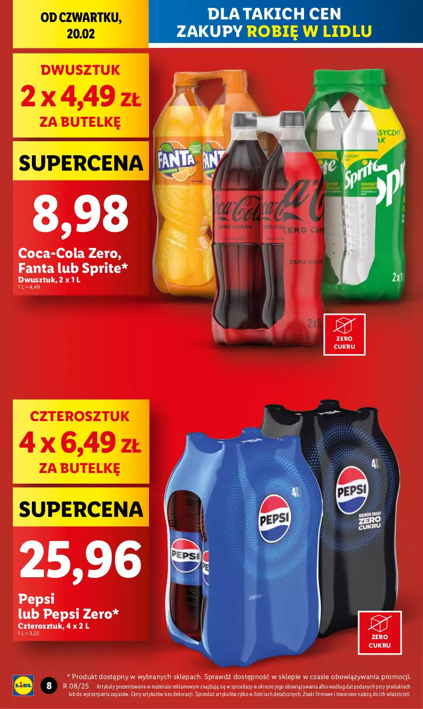 Gazetka promocyjna Lidl - GAZETKA - ważna 20.02 do 22.02.2025 - strona 8 - produkty: Coca-Cola, Fa, Fanta, Pepsi, Sprite