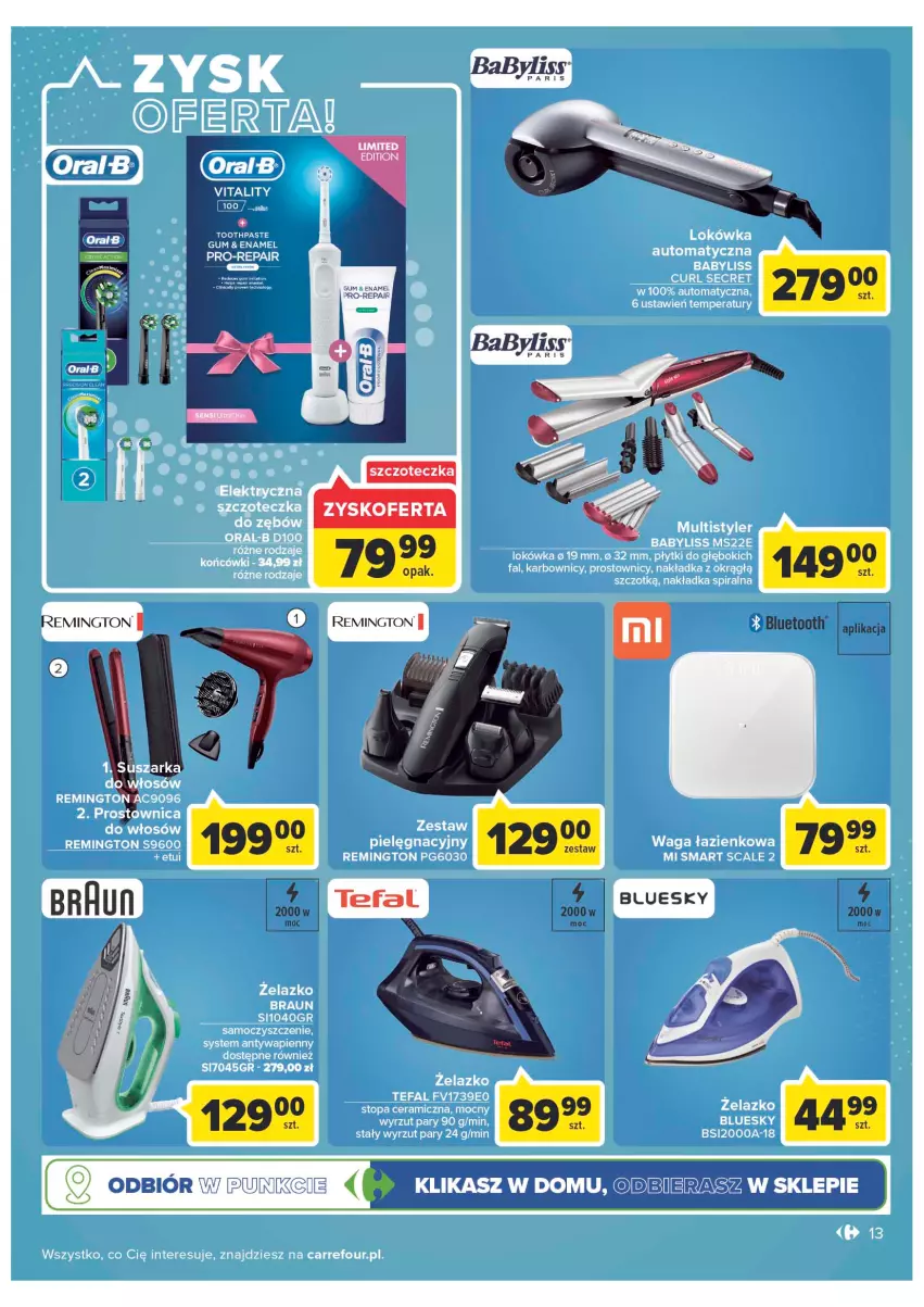 Gazetka promocyjna Carrefour - Gazetka Carrefour - ważna 04.05 do 28.05.2022 - strona 13 - produkty: Babyliss, Braun, Fa, LG, Lokówka, Lokówka automatyczna, Prostownica do włosów, Remington, Szczoteczka, Tefal, Top, Waga, Waga łazienkowa