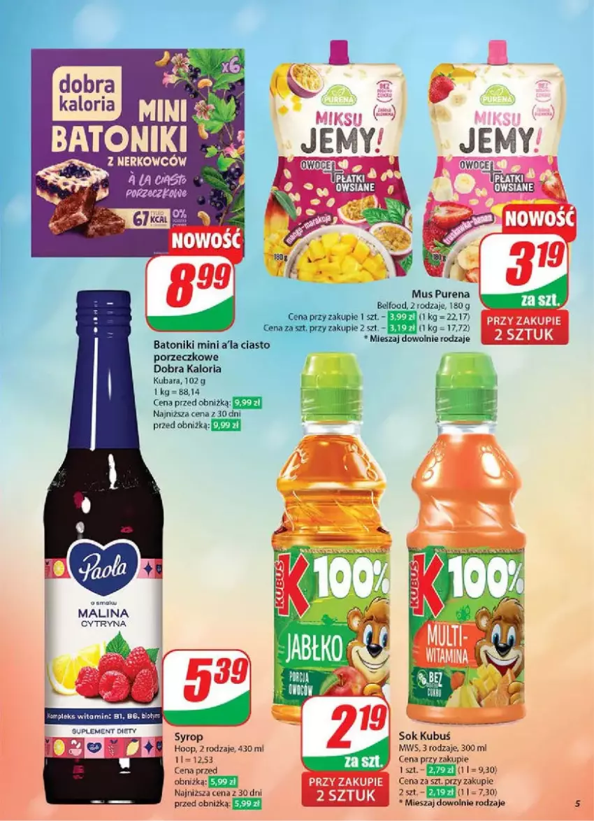 Gazetka promocyjna Dino - ważna 05.03 do 11.03.2025 - strona 45 - produkty: Baton, Hoop, Kubuś, Mus, Por, Pur, Sok, Syrop, Tonik