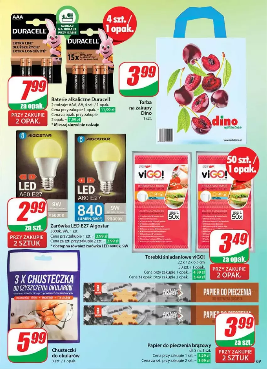 Gazetka promocyjna Dino - ważna 05.03 do 11.03.2025 - strona 66 - produkty: Baterie alkaliczne, Chusteczki, Danio, Duracell, Fa, Papier, Papier do pieczenia, Piec, Torba